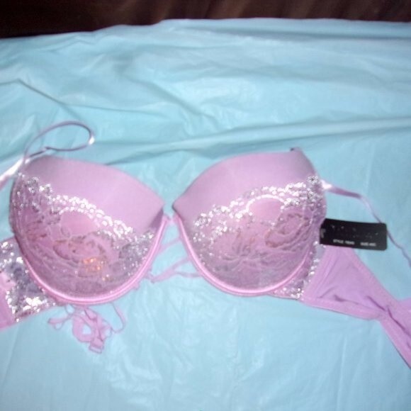 Youmita 34B Lavender Mist Metallic Lace Bra & Small Coordinating Boyshort NWT - Picture 10 of 13